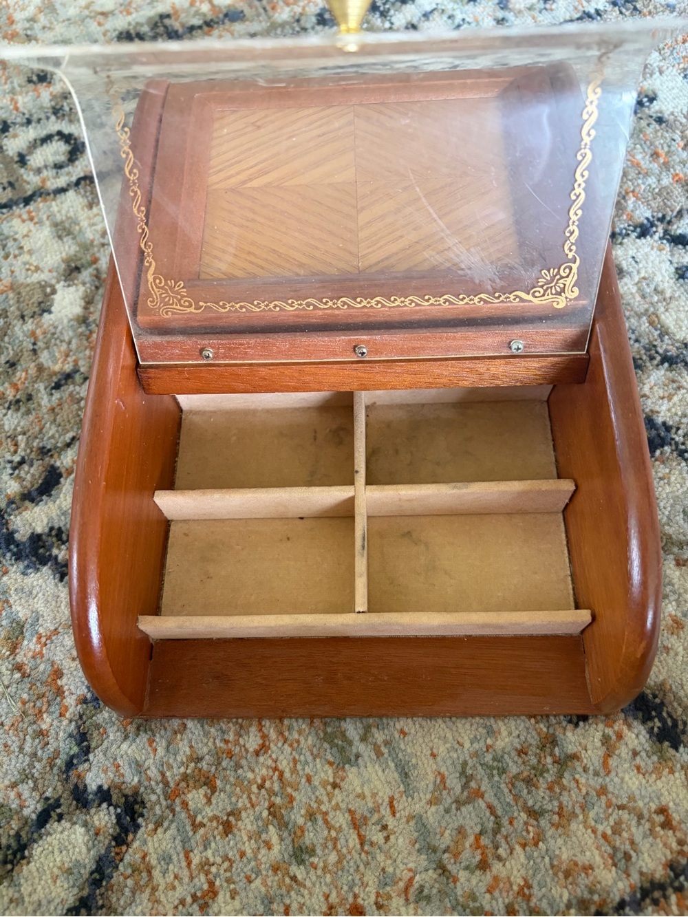 Vintage London Leather Wooden Jewelry Box Dresser Valet Parquet Inlay - Picture 7 of 11